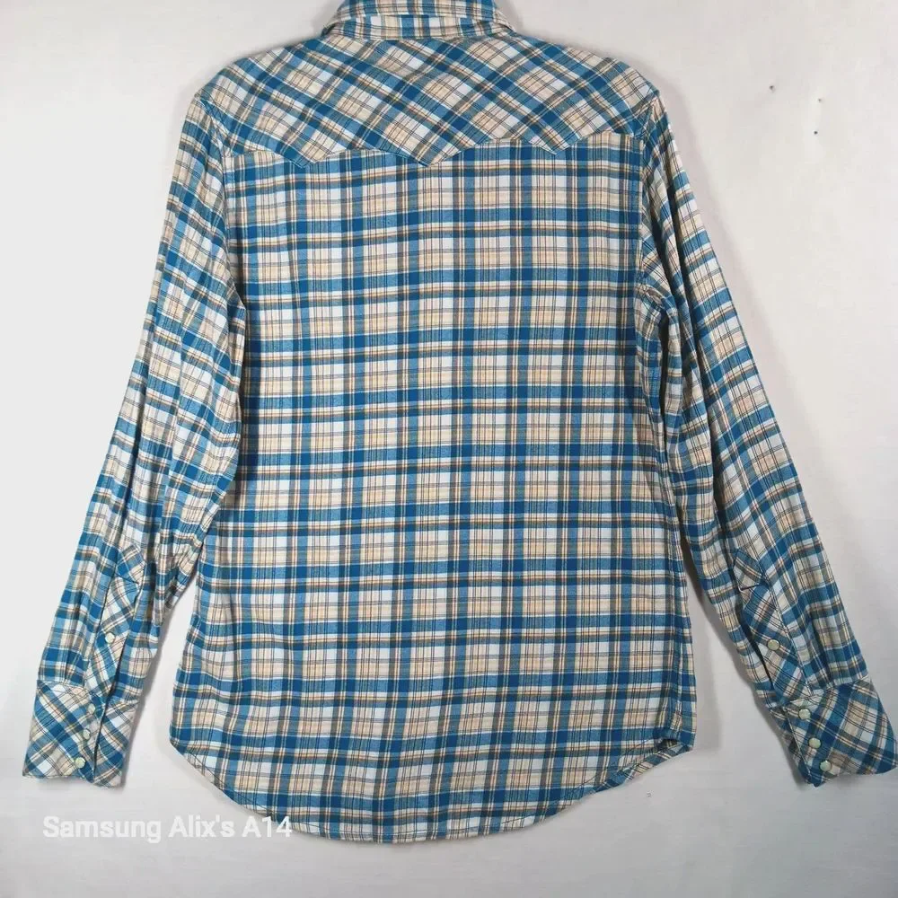 True Religion Men's Western‎ Pearl Snap Plaid Long Sleeve Shirt Horseshoe Medium